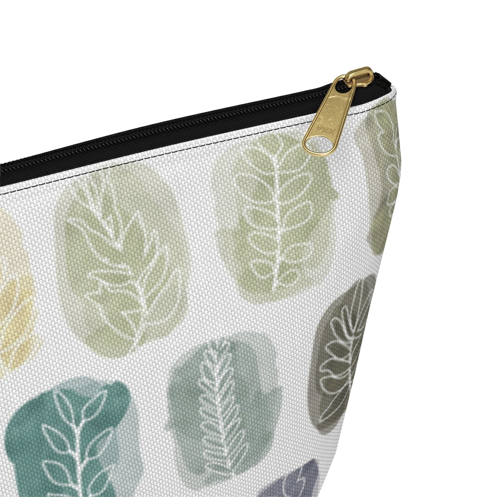 Watercolor Leaf Stamp Accessory Pouch w T-bottom in Teal