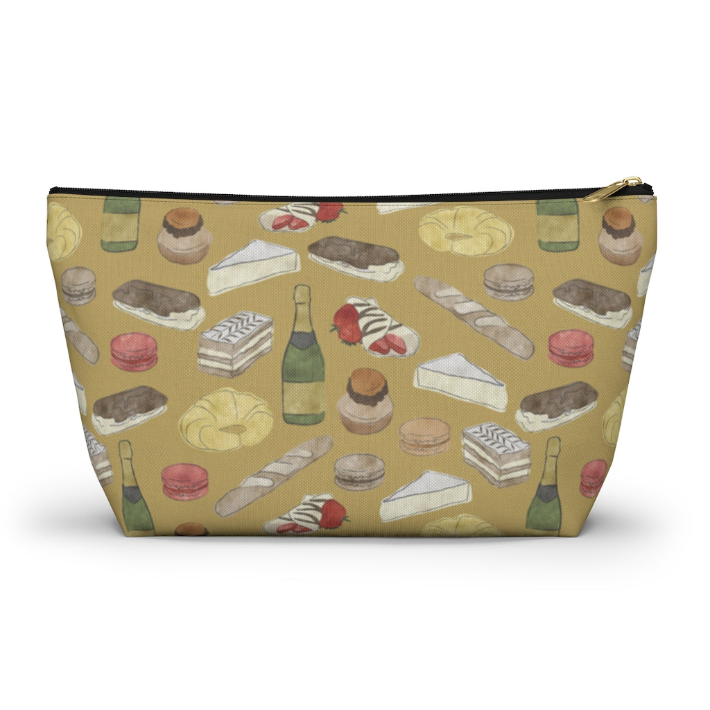 Watercolor French Pastries Accessory Pouch w T-bottom in Gold