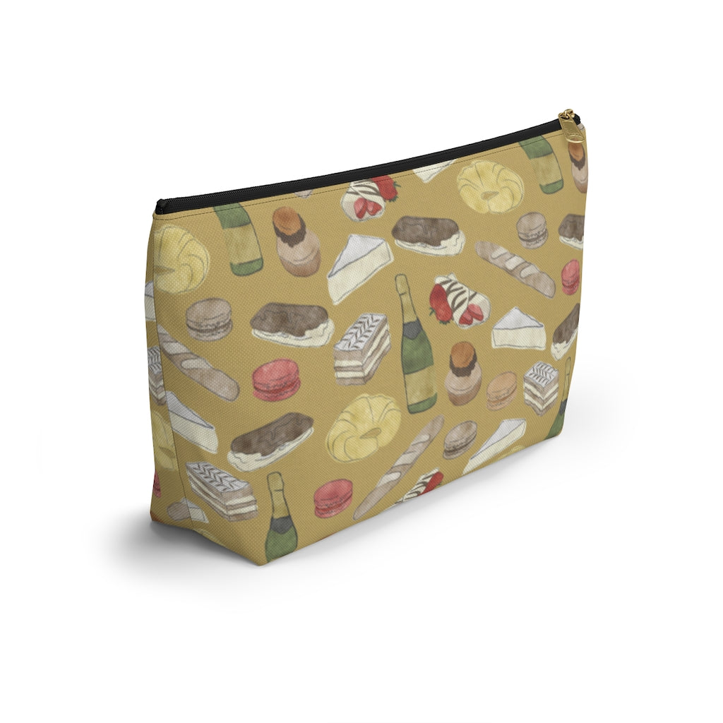 Watercolor French Pastries Accessory Pouch w T-bottom in Gold
