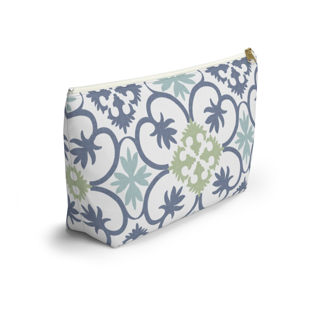Portugal Tile Accessory Pouch w T-bottom in Blue