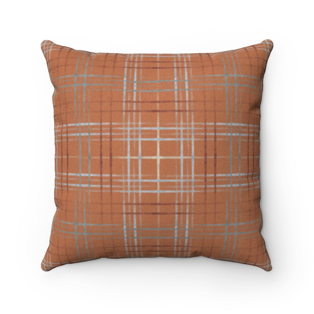 Painterly Plaid Square Throw Pillow in Orange