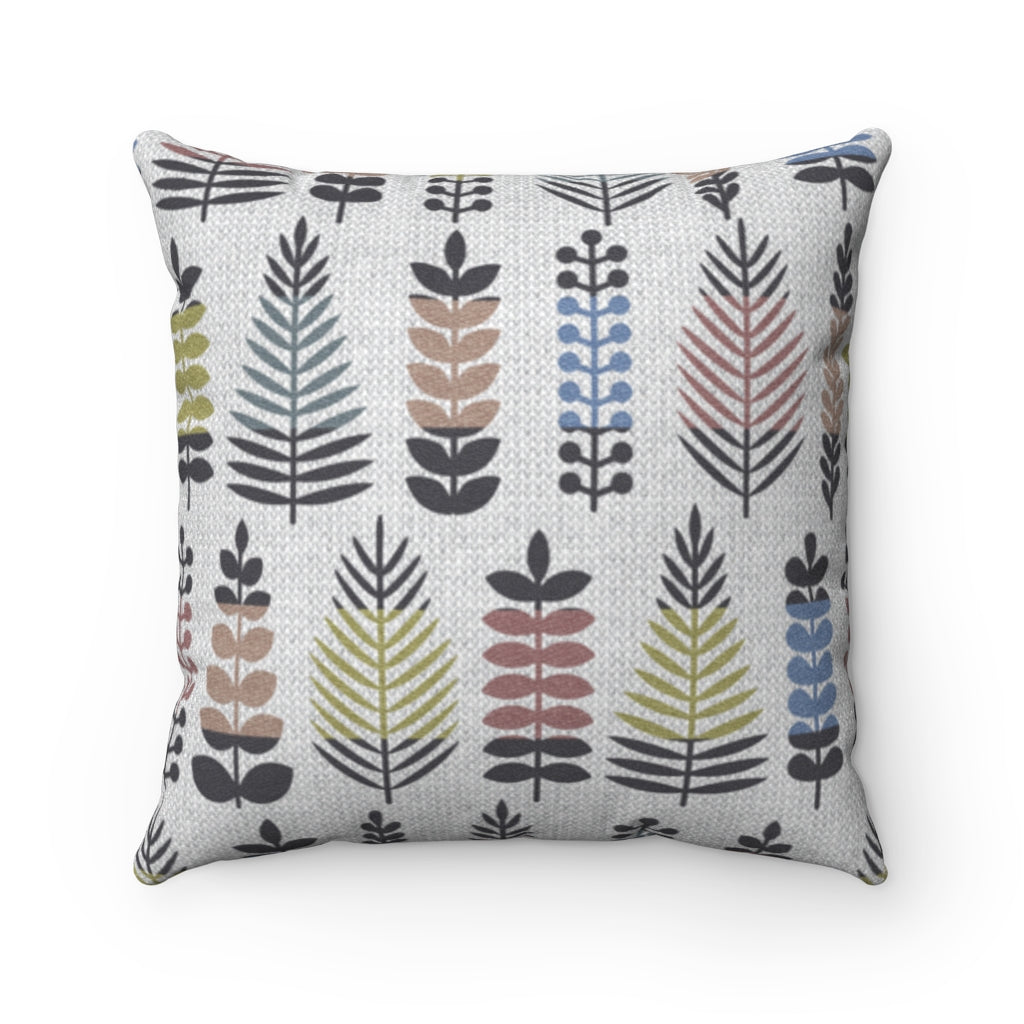 Stamped Leaves Square Throw Pillow in Black