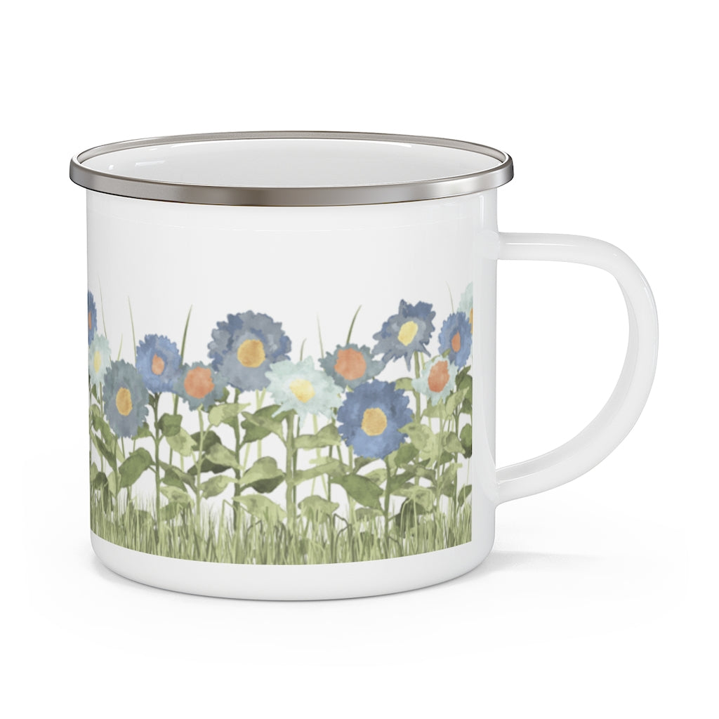 Sunflower Field Enamel Mug in Blue