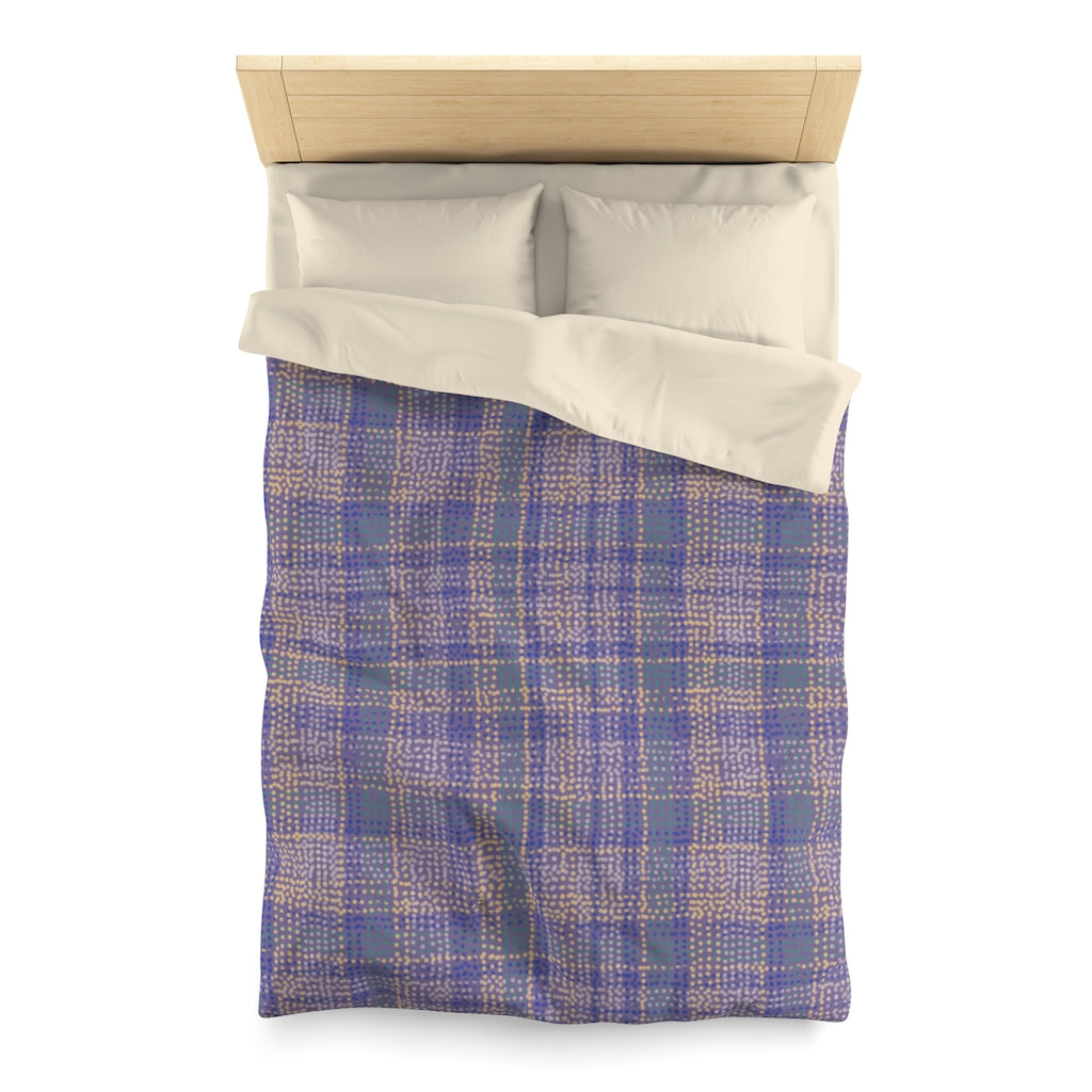 Dotted Plaid Microfiber Duvet Cover in Purple