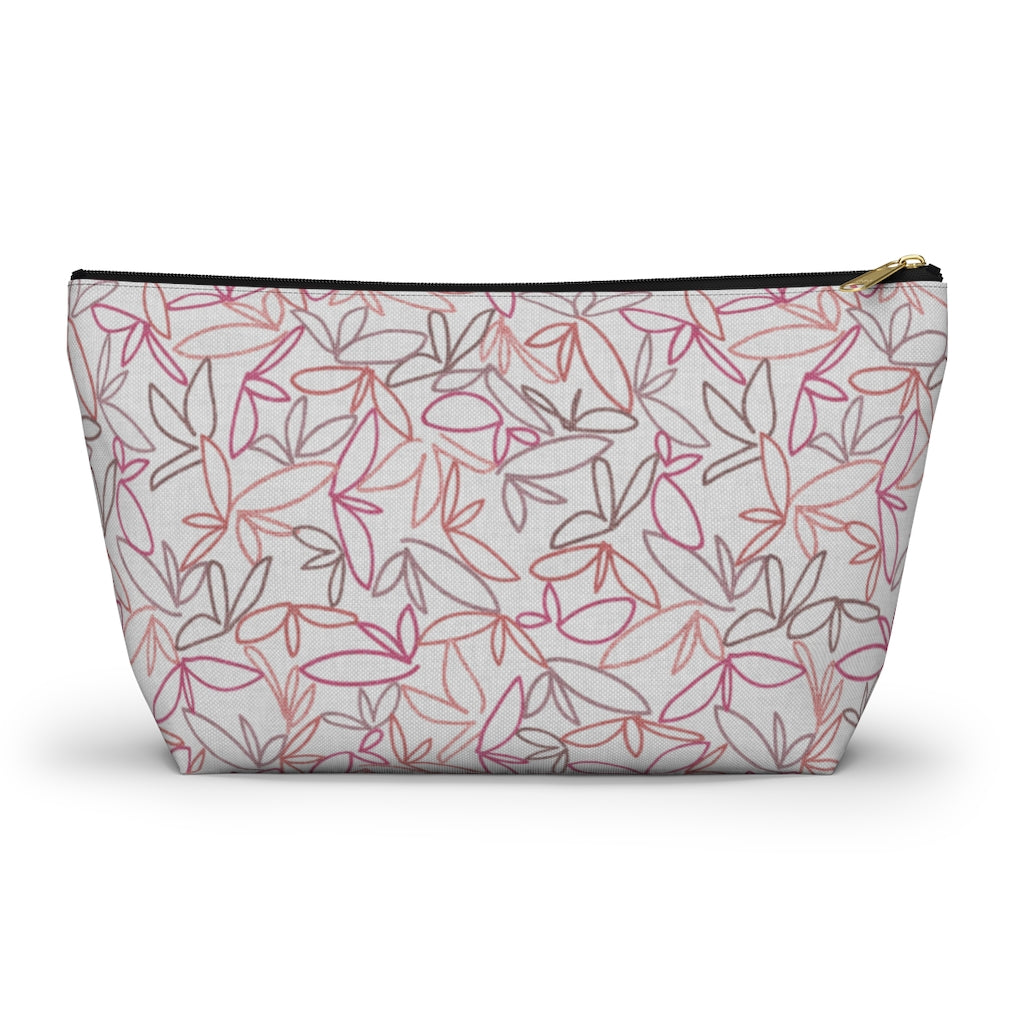 Sketch Leaf Accessory Pouch w T-bottom in Coral
