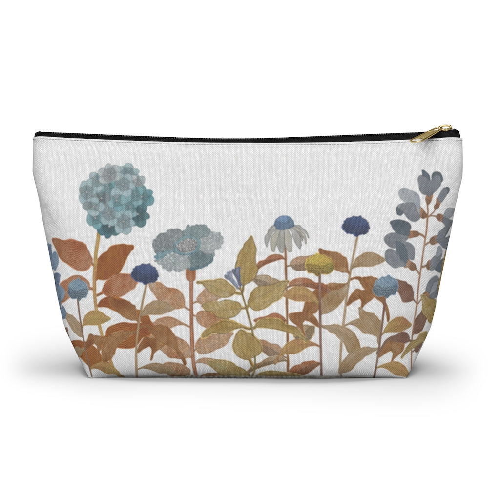 Illustrated Flowers Accessory Pouch w T-bottom in Orange