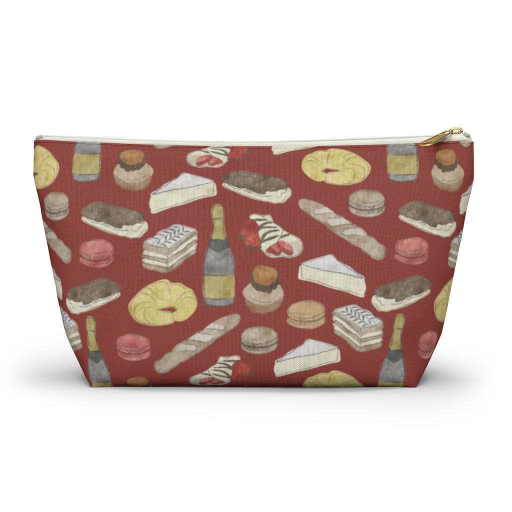 Watercolor French Pastries Accessory Pouch w T-bottom in Red
