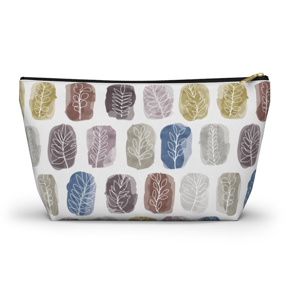 Watercolor Leaf Stamp Accessory Pouch w T-bottom in Purple