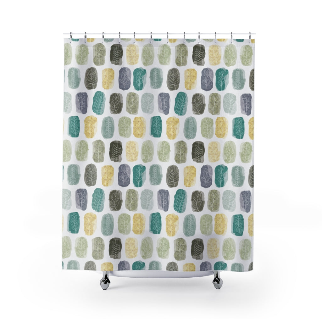 Watercolor Leaf Stamp Shower Curtain in Teal