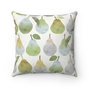 Watercolor Pears Square Throw Pillow in Green