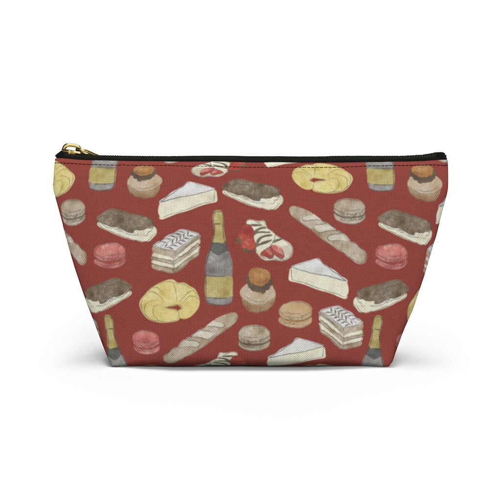 Watercolor French Pastries Accessory Pouch w T-bottom in Red