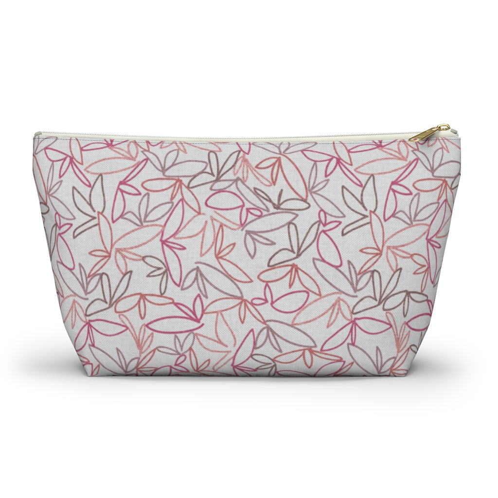 Sketch Leaf Accessory Pouch w T-bottom in Coral