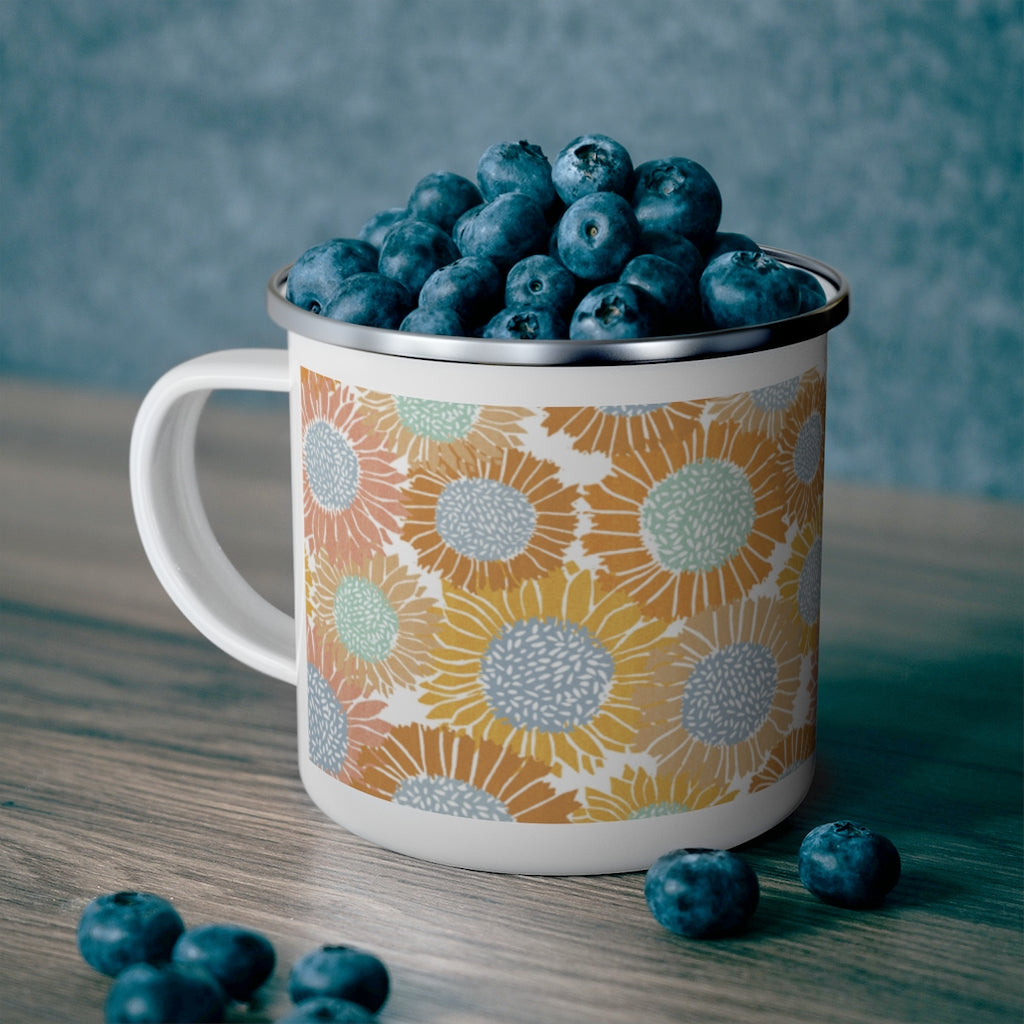 Sunflowers Enamel Campfire Mug in Orange