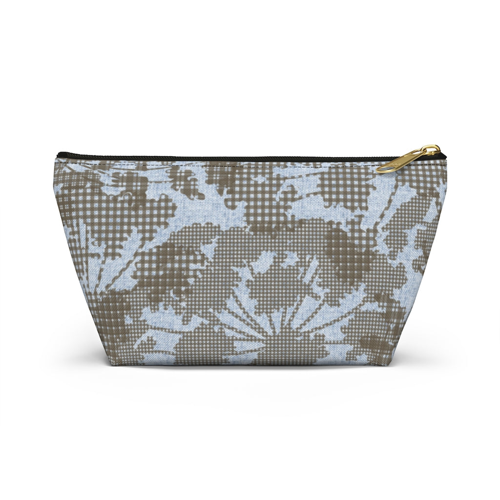 Floral Plaid Accessory Pouch w T-bottom in Aqua