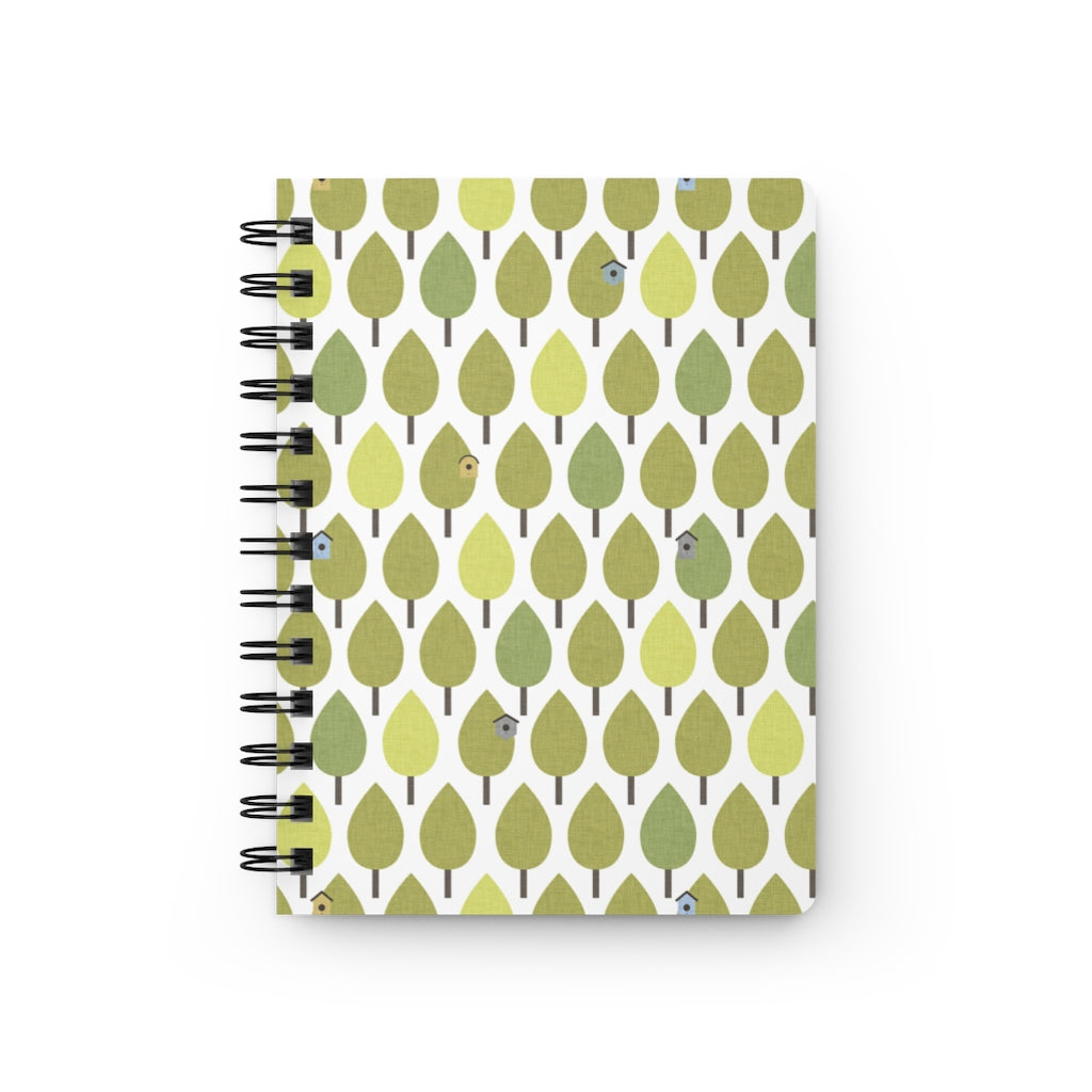 Trees with Birdhouses Spiral Bound Journal in Green