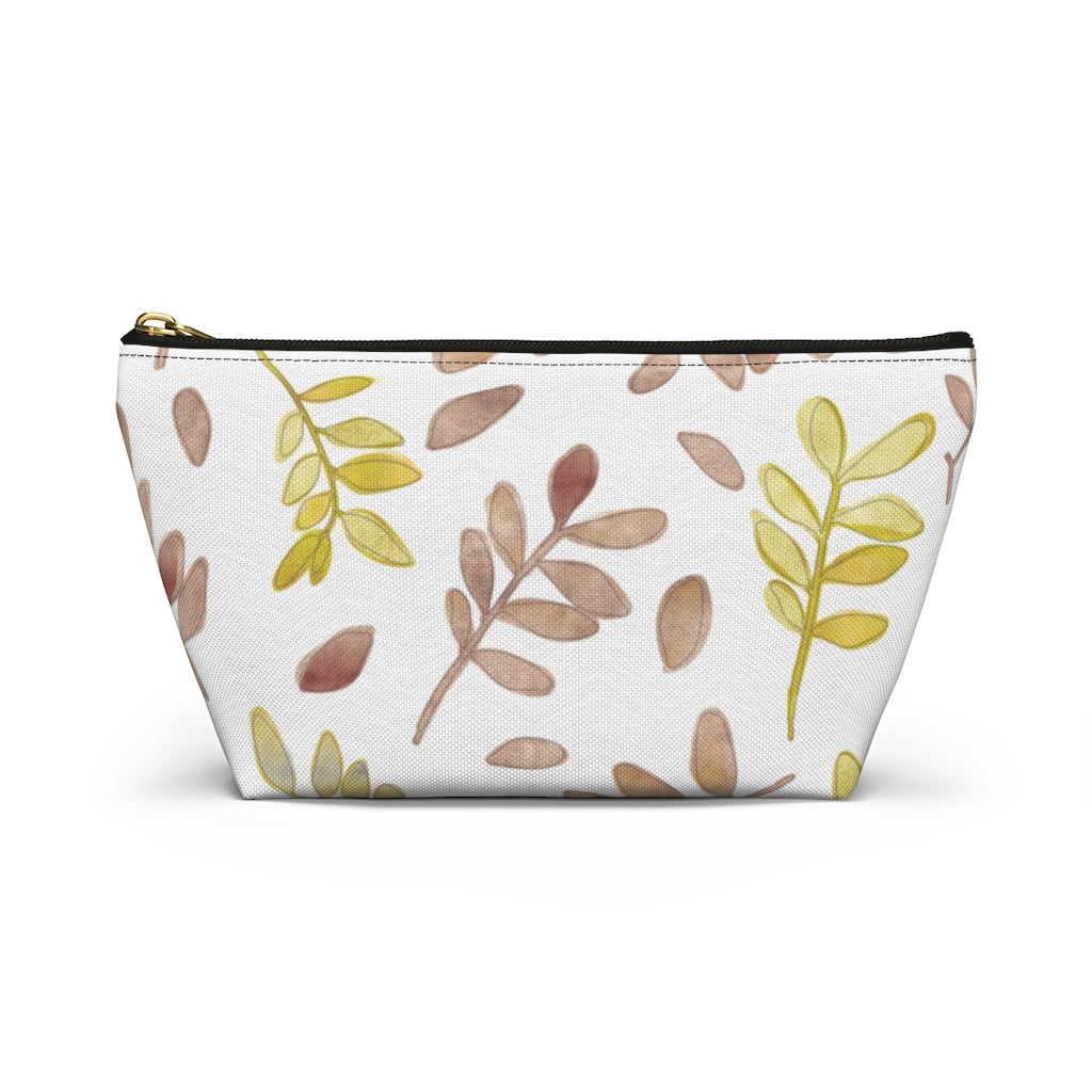 Watercolor Tossed Leaves Accessory Pouch w T-bottom in Red