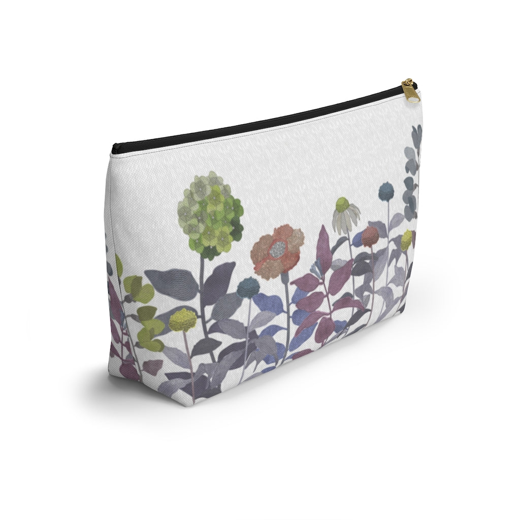 Illustrated Flowers Accessory Pouch w T-bottom in Purple