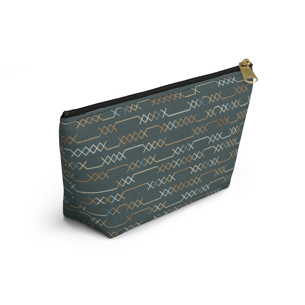 Santa Fe Stitch Accessory Pouch w T-bottom in Aqua
