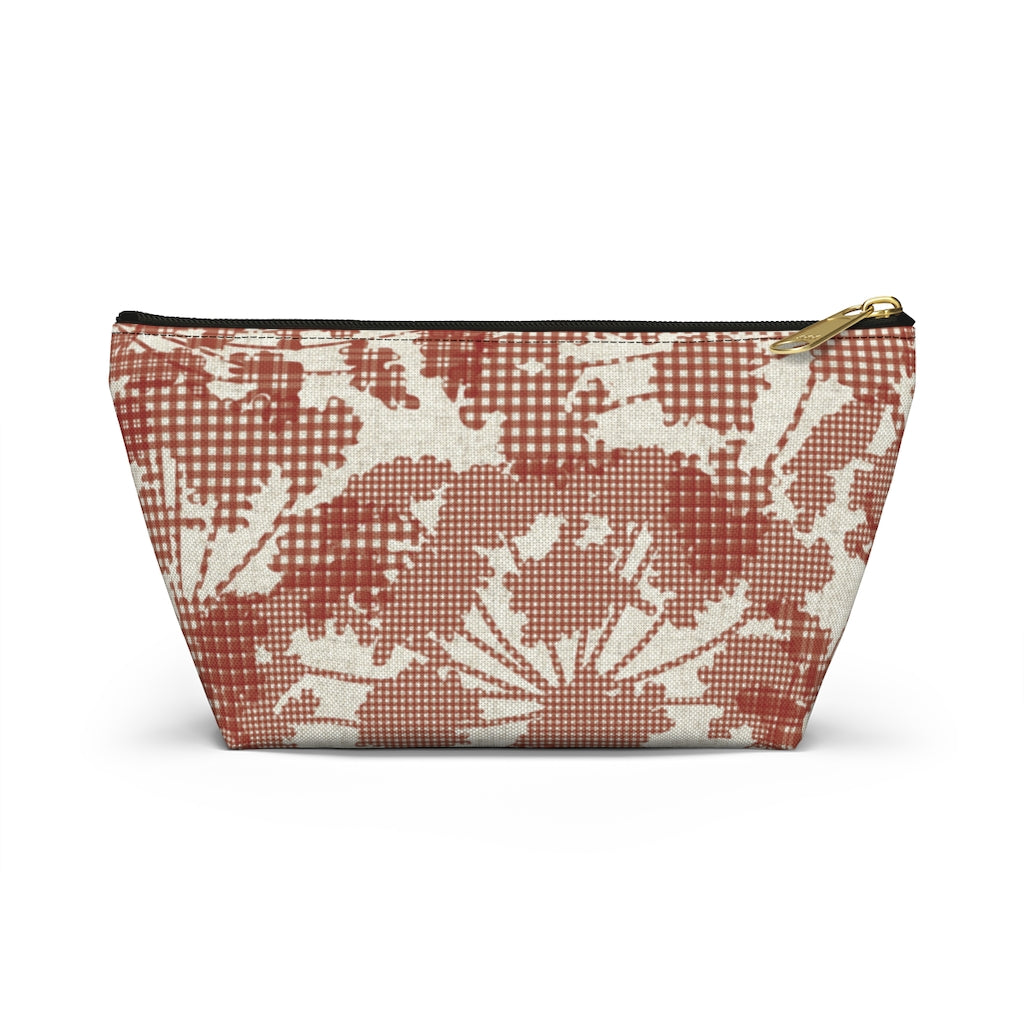 Floral Plaid Accessory Pouch w T-bottom in Red