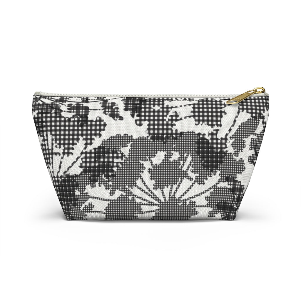 Floral Plaid Accessory Pouch w T-bottom in Black