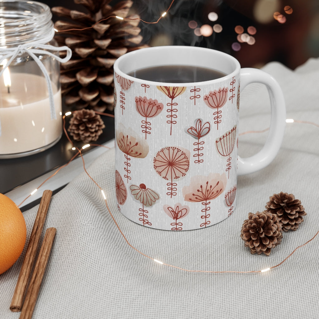 Watercolor Sketch Floral Mug in Red