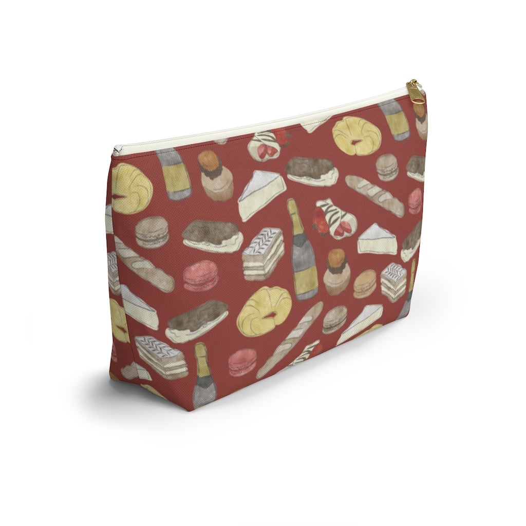 Watercolor French Pastries Accessory Pouch w T-bottom in Red