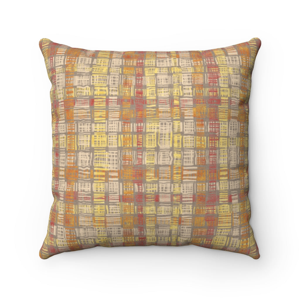 Textured Plaid Square Throw Pillow in Orange