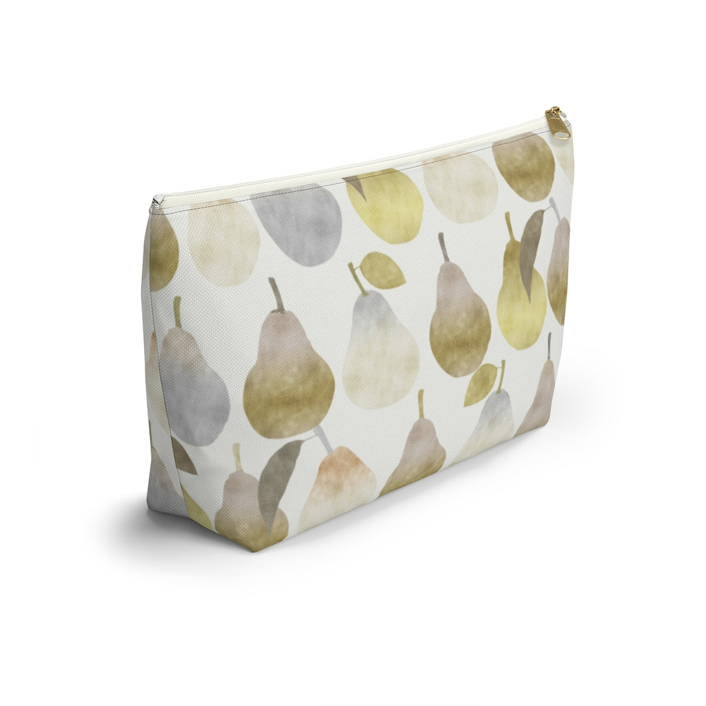 Watercolor Pears Accessory Pouch w T-bottom in Gold