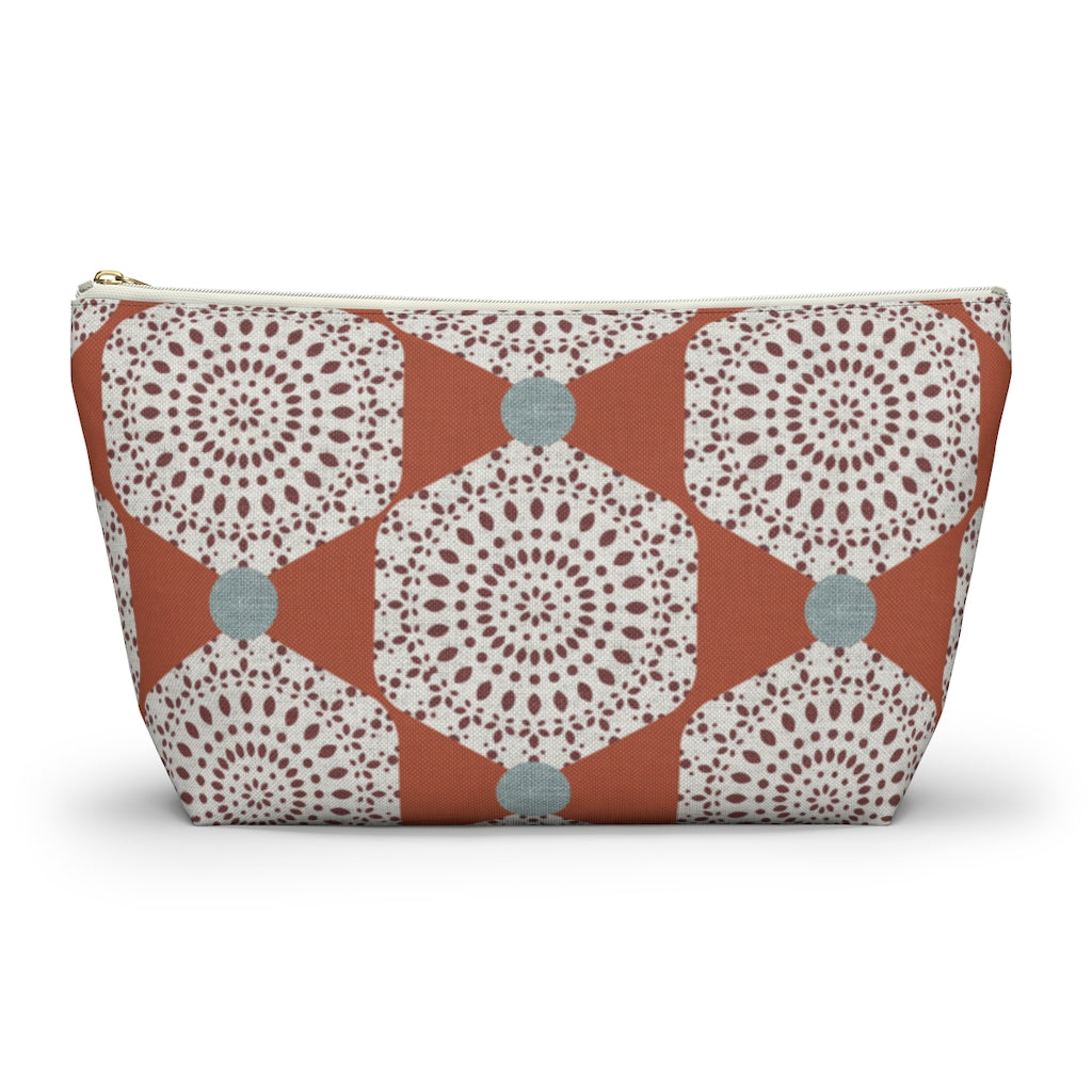 Lace Hexagon Accessory Pouch w T-bottom in Orange