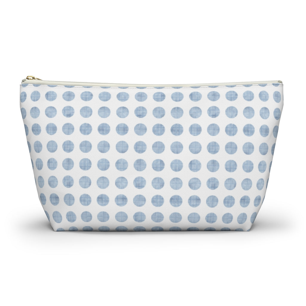 Textured Polka Dots Accessory Pouch w T-bottom in Aqua