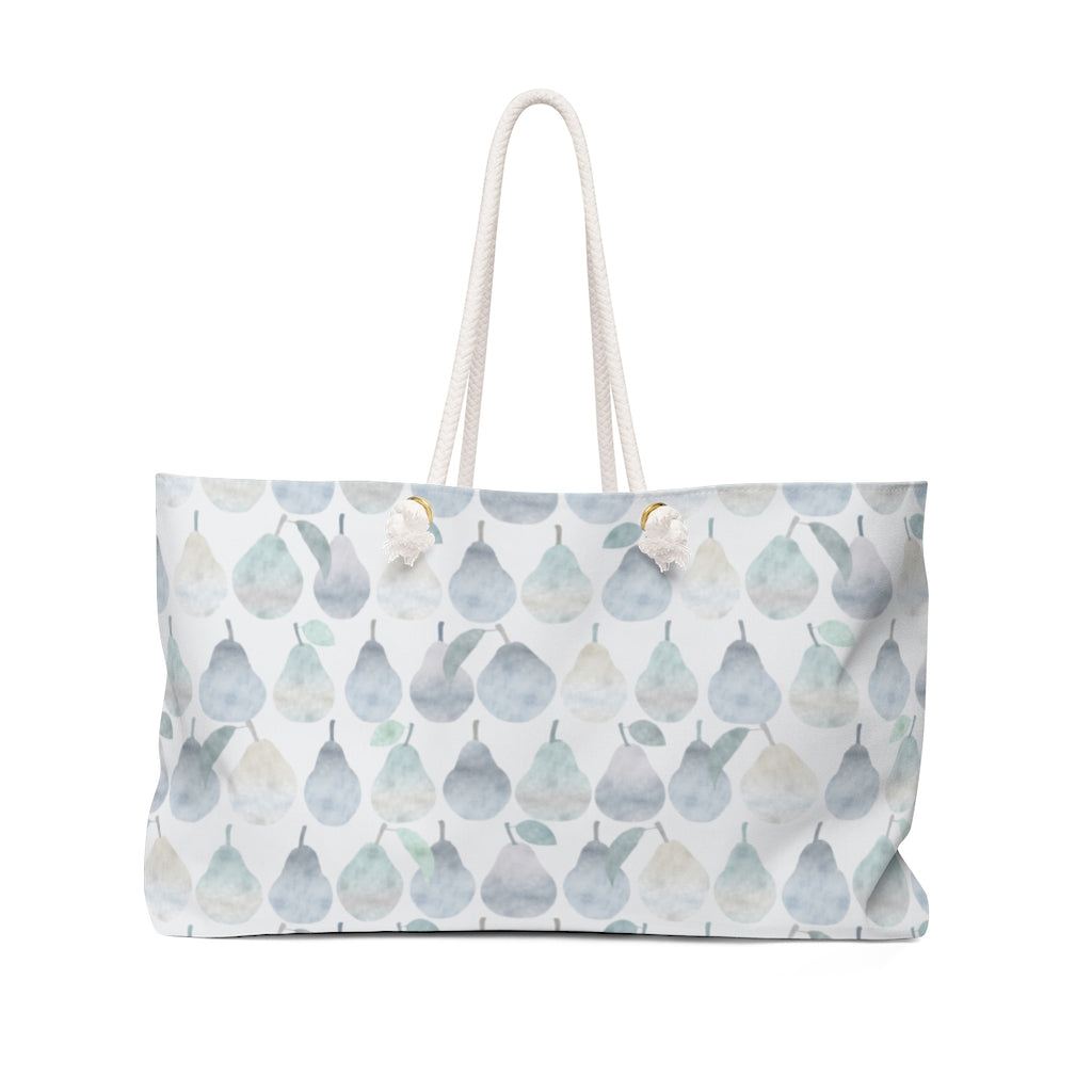 Watercolor Pears Weekender Bag in Light Blue