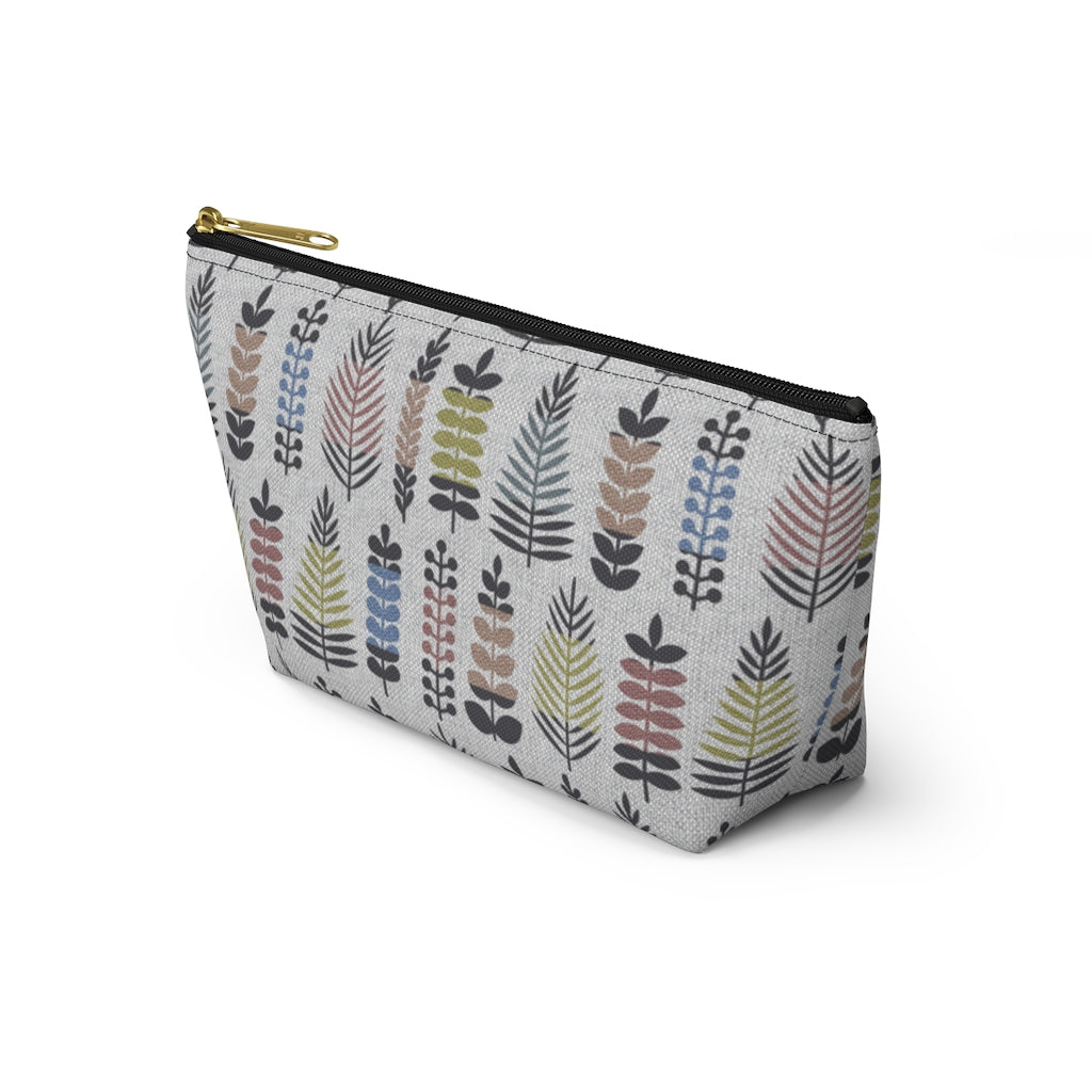 Stamped Leaves Accessory Pouch w T-bottom in Black