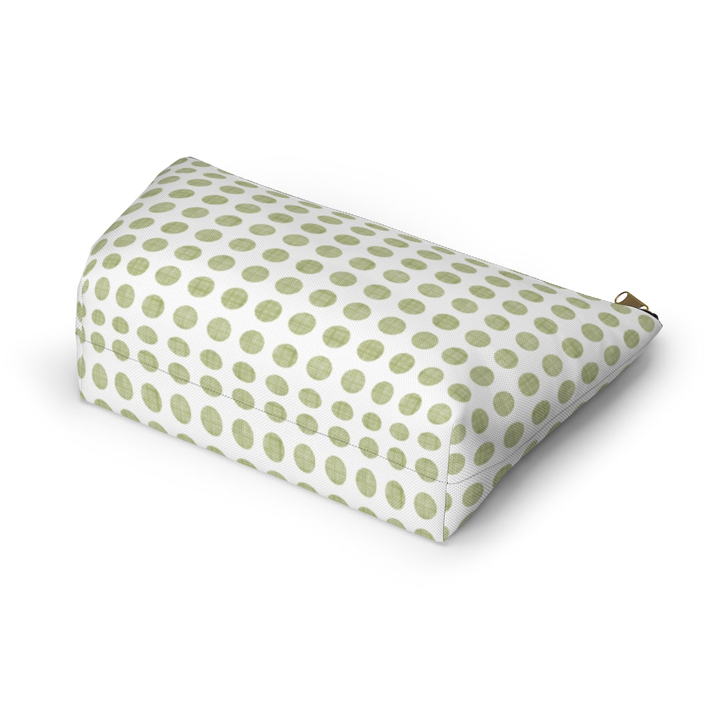 Textured Polka Dots Accessory Pouch w T-bottom in Green