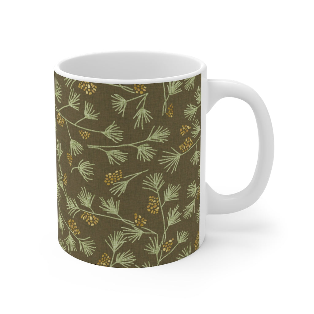 Pine and Berries Mug in Khaki Green
