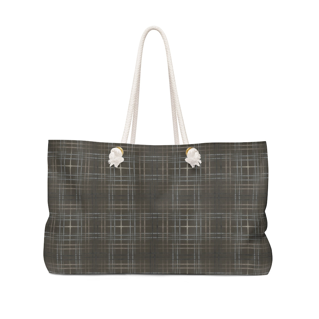 Painterly Plaid Weekender Bag in Brown