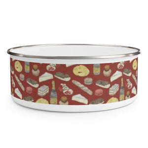 Watercolor French Pastries Enamel Bowl in Red