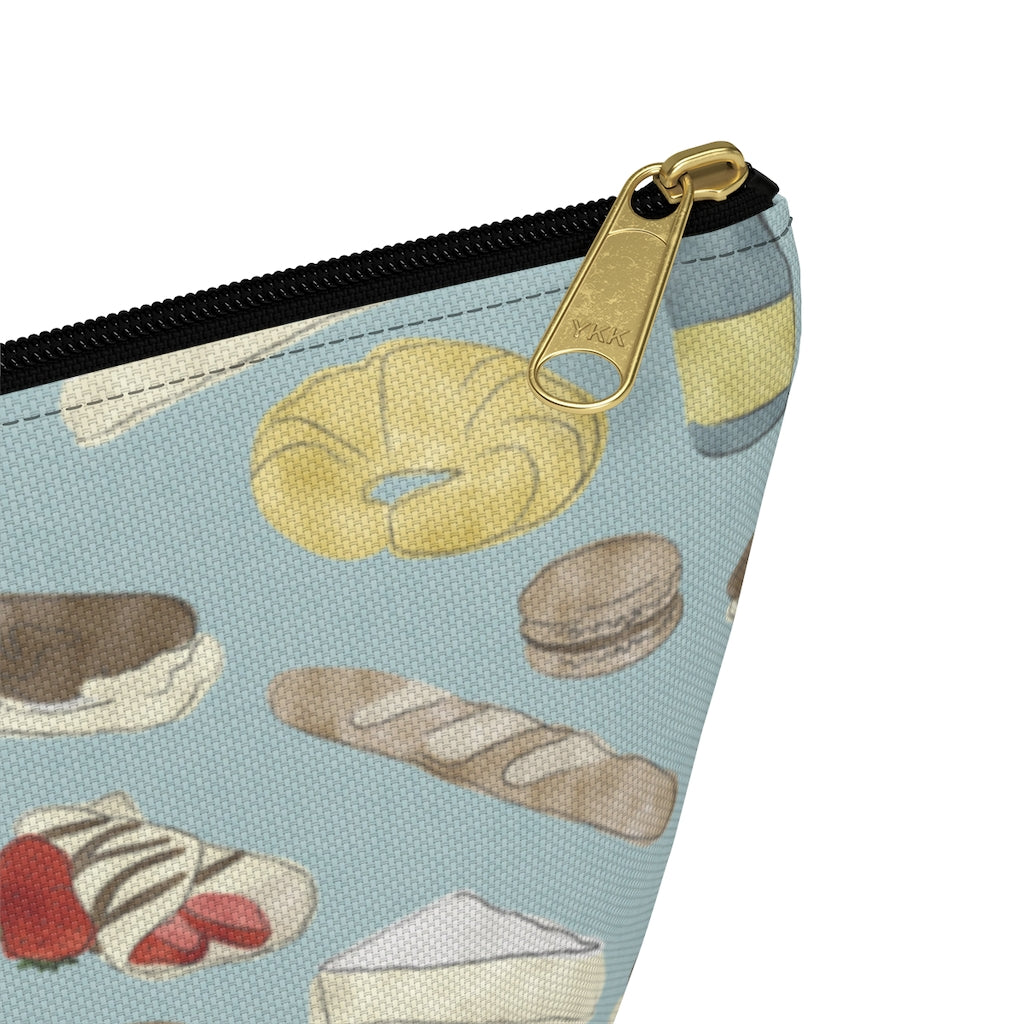 Watercolor French Pastries Accessory Pouch w T-bottom in Aqua