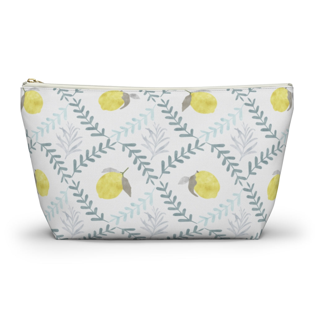 Lemon Tile Accessory Pouch w T-bottom in Aqua
