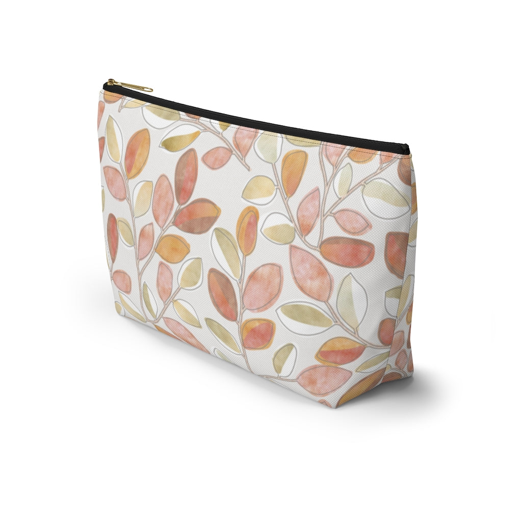 Cherry Plum Leaves Accessory Pouch w T-bottom in Coral