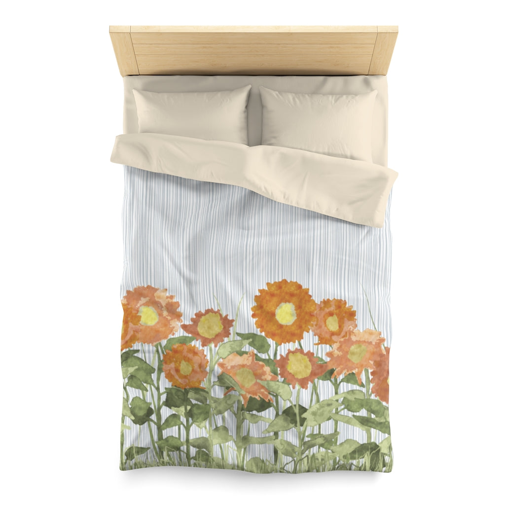 Sunflower Field Microfiber Duvet Cover in Orange