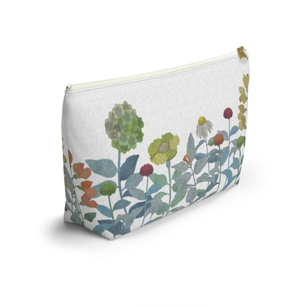 Illustrated Flowers Accessory Pouch w T-bottom in Aqua