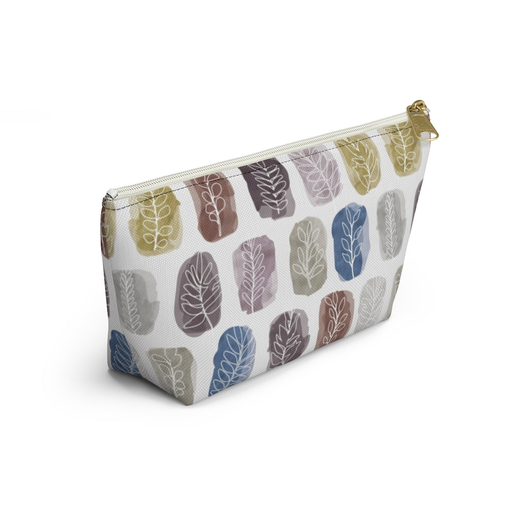 Watercolor Leaf Stamp Accessory Pouch w T-bottom in Purple
