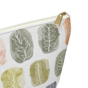 Watercolor Leaf Stamp Accessory Pouch w T-bottom in Green