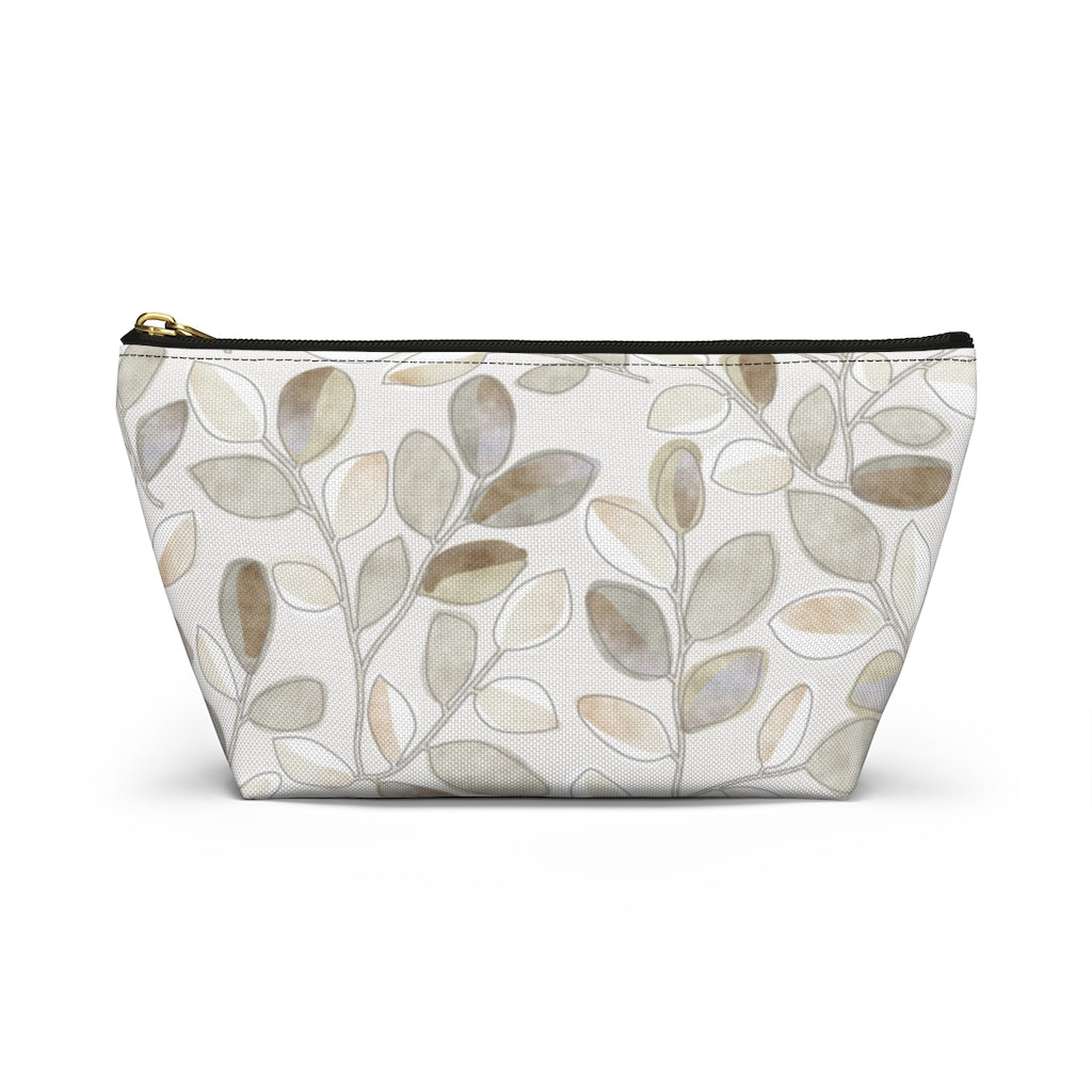 Cherry Plum Leaves Accessory Pouch w T-bottom in Brown