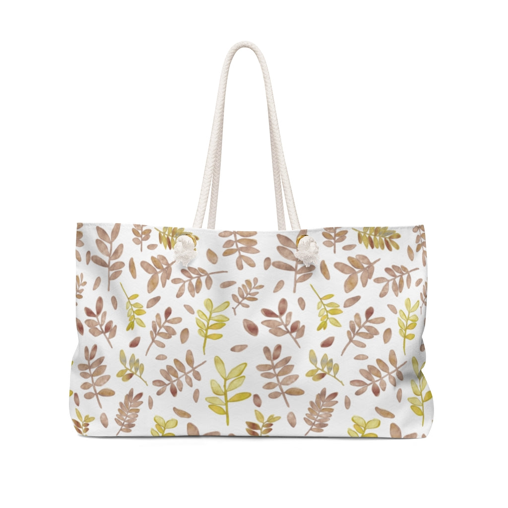 Watercolor Tossed Leaves Weekender Bag in Red
