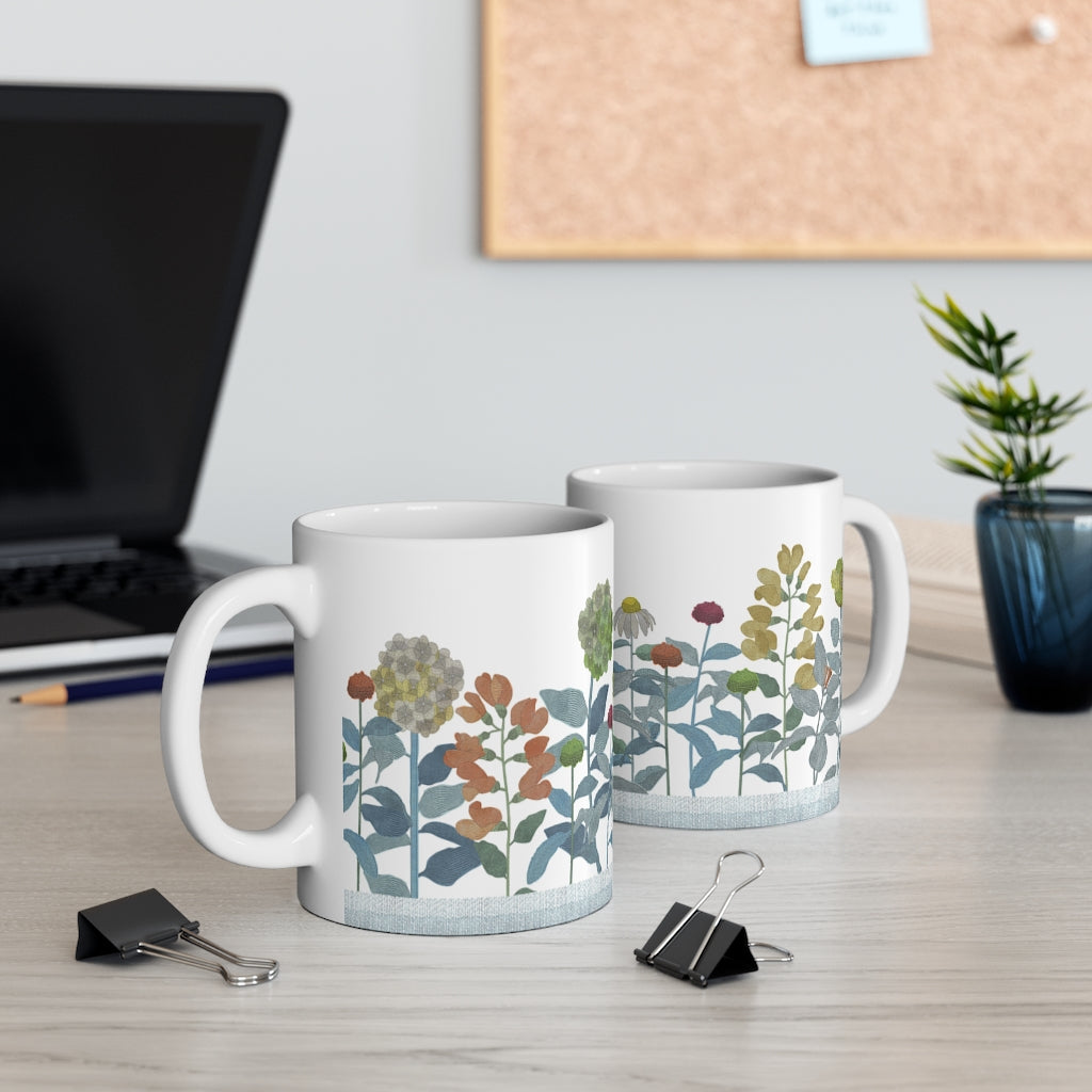Illustrated Flowers Mug in Aqua