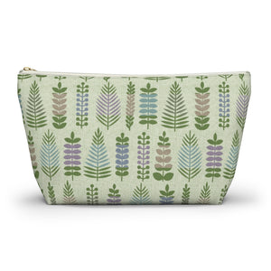 Stamped Leaves Accessory Pouch w T-bottom in Green