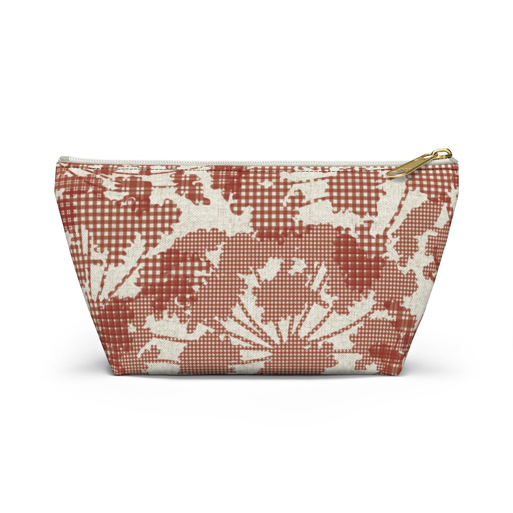 Floral Plaid Accessory Pouch w T-bottom in Red