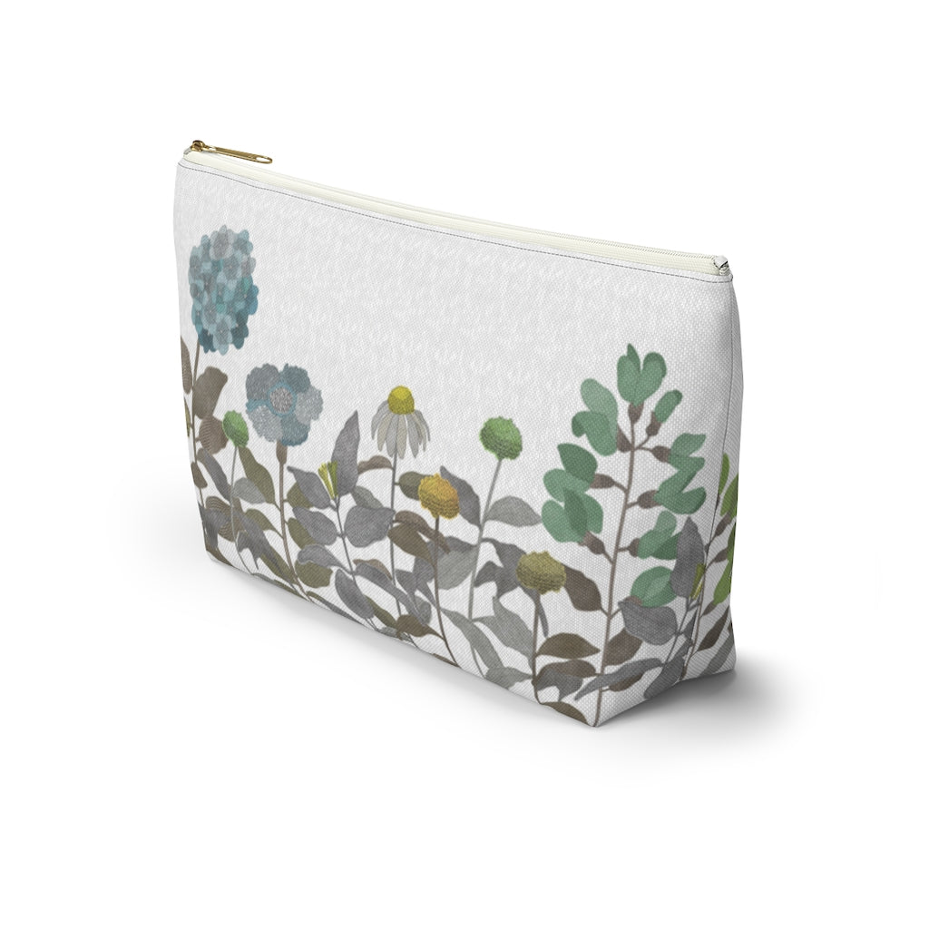 Illustrated Flowers Accessory Pouch w T-bottom in Brown
