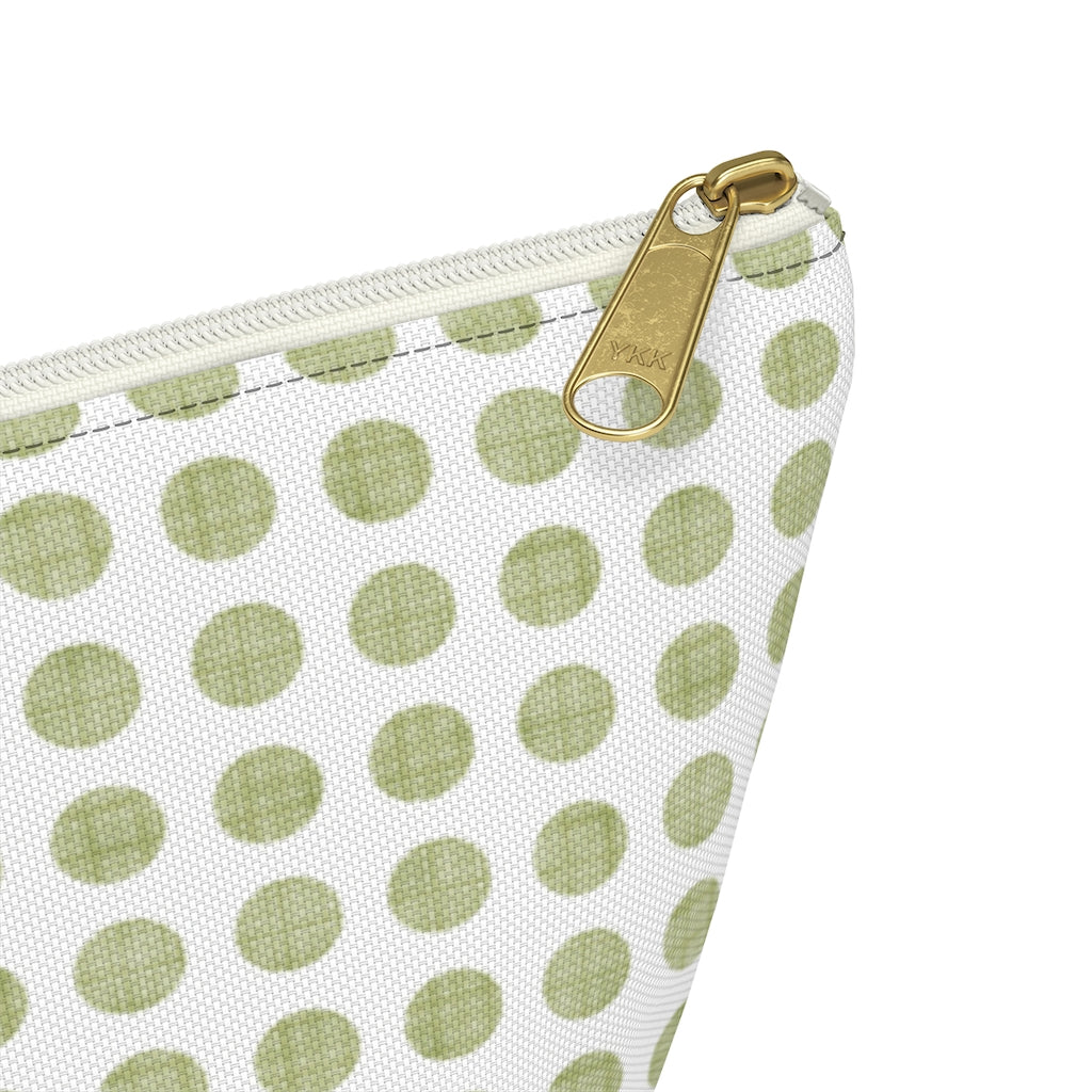 Textured Polka Dots Accessory Pouch w T-bottom in Green